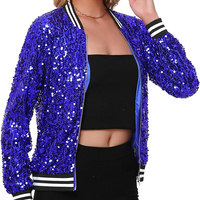 Blouson aviateur à manches longues brodé de paillettes pour femmes avec fermeture éclair avant en coton et poignets côtelés pour manteaux de danse de fête