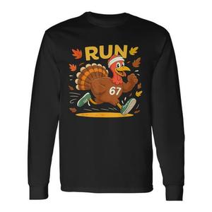Turkey Run 67 Meme Costume Camiseta de manga larga unisex con cuello redondo y estampado digital para eventos de caminatas y carreras de Acción de Gracias - Product Image 1
