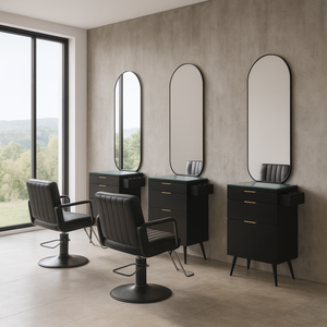 Estación de Trabajo de Peluquería Moderna de Alta Gama, Personalizada, Duradera, de MDF, con Espejo, Almacenamiento Inteligente por Zonas, Fácil de Mover, para Salones Comerciales - Product Image 6