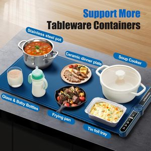 Tapis chauffant électrique en silicone pour aliments, plats à réchauffer et buffets, comptoir portable pour fêtes, 6 niveaux de température, minuterie 9 heures, bleu - Product Image 5