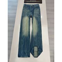 Pantalon ample et respirant pour homme, style américain rétro, en denim délavé et usé, coupe mi-large, design déchiré, style couteau courbé