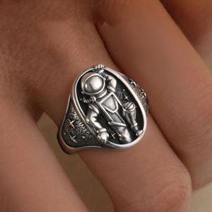 Creative <b>Silver</b> Plated Chunky Couple <b>Ring</b> for Wedding Jewelry Astronaut Robot <b>Ring</b> Valentine's Day Gift Open <b>Adjustable</b> <b>Ring</b> - Product Image 2