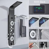 Colonne de douche lumineuse LED Kinglions, robinet de douche SPA, jets de massage, cascade, panneau de douche pluie, pulvérisateur de bidet, laiton noir brossé