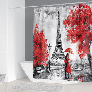 Eiffelturm 3D Duschvorhang Paris Landschaft Badezimmer Vorhang-Set Rutschfeste Teppiche Toilettendeckel-Abdeckung Matte Teppich Wohndekoration - Product Image 5