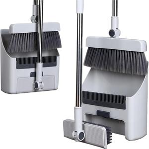 Juego combinado de escoba 3 en 1 con recogedor de polvo Juego de escoba y recogedor de mango largo ajustable para barrer gris - Product Image 1