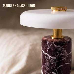 Modern Marble Table Lamp Natural <b>White</b> Marble Base Frosted Glass Disc Shade Luxury Bedside <b>Desk</b> Lamp for Bedroom Living Room Hot - Product Image 5