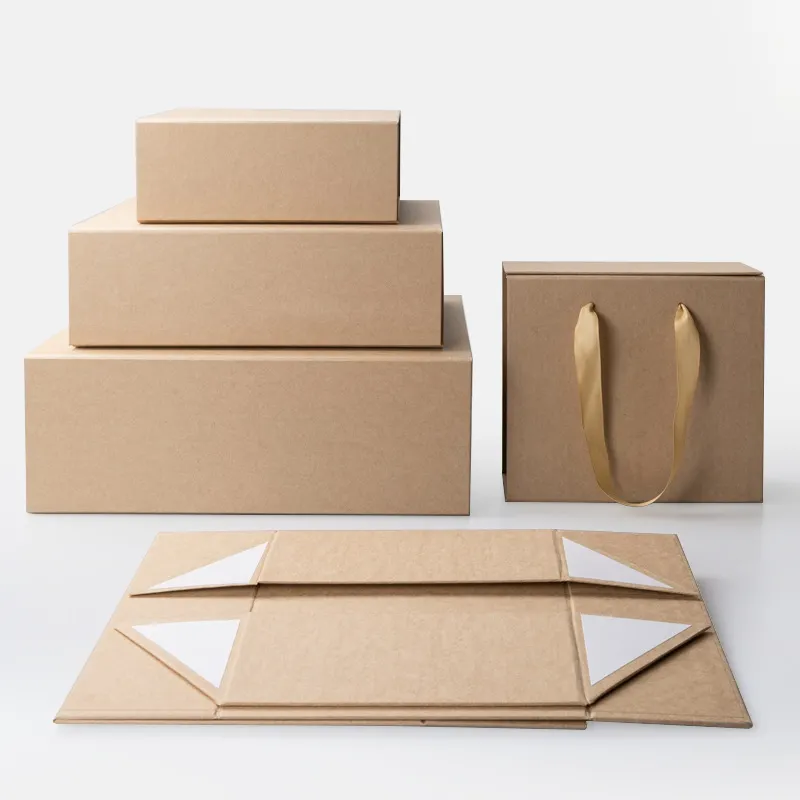 Custom Luxury Folding Magnetic Lid Shoe Packing Brown Foldable Boxes Packaging Clothing Clothes Pr Kraft Paper Gift Box