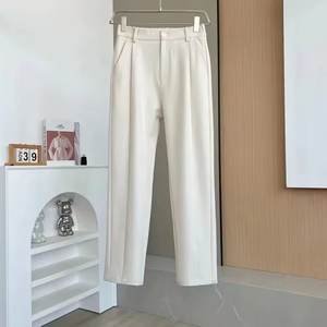 Pantaloni eleganti da uomo di alta qualità estivi pantaloni larghi neri pieghettati larghi con gamba larga a metà vita piatta anteriore leggera - Product Image 5