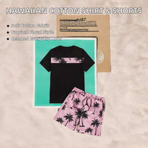 เสื้อยืดผ้าฝ้ายสไตล์ฮาวายสำหรับผู้ชายและกางเกงขาสั้นชายหาดความยาวระดับเข่า ชุดลำลอง - Product Image 2