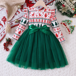 Vestito da principessa con fiocco da bambino natalizio a manica lunga in Tulle rosso vestito da neonato Festival - Product Image 4