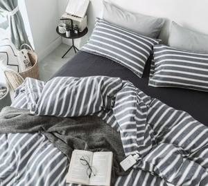 ชุดเครื่องนอนผ้าฝ้าย100% ออร์แกนิคคุณภาพสูงชุดปลอกผ้านวมคลุมผ้าฝ้ายย้อมสีผ้าคอตตอนลายทางลายตา - Product Image 4