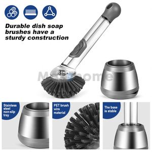แปรงล้างจานพลาสติกใสพร้อมที่จ่ายสบู่ สแตนเลส ขนแปรง PET ราคาโรงงาน - Product Image 6
