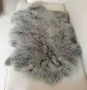 浅灰色卷毛软毛板真蒙古羊皮卷毛地毯西藏羊皮皮