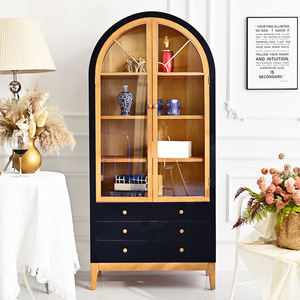 Buffet de salon et de cuisine moderne au design en arc, avec tiroirs de rangement solides et portes à panneaux plats, bleu noir, style ferme, pour hôtel - Product Image 1