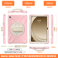 Étui robuste rose pour tablette Samsung Galaxy Tab A9 Plus 11 pouces X210/X216/X218, avec béquille, antichoc, coque en silicone blindée