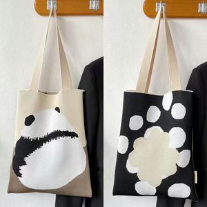 Mode décontractée pour femmes Angry Panda sac fourre-tout tricoté grande capacité Double face sac à main - Product Image 5