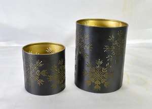 เชิงเทียนโลหะเคลือบผงสำเร็จรูปรูปทรงกลมสีดำเคลือบทองด้านใน - Product Image 3