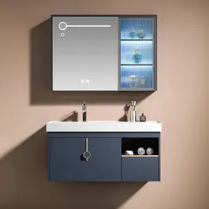 새로운 디자인 욕실 더블 도어 캐비닛 싱크 세트 알루미늄 세면대 콤보 거울 욕실 화장대 캐비닛