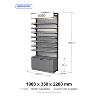 Présentoir à cigarettes 7 niveaux avec panneau arrière et boîte à lumière LED, taille personnalisée, revêtement en poudre époxy pour magasin de proximité et boutique de tabac