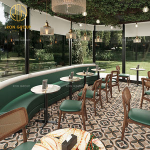 Muebles de Lujo para Restaurante de Comida Rápida, Mesa y Silla de Comedor Redonda de Piedra Sinterizada con Media Luna de Cuero para Pizza y Hamburguesas - Product Image 3