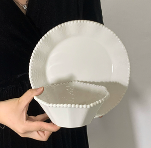 Nuevo Juego de Vajilla de Porcelana Esmaltada con Relieve Moderno, Adorno de Encaje y Cuentas, Platos para Postre Duraderos, Ecológicos y Libres de BPA - Product Image 3