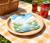 Serviettes de table jetables 2 plis 33x33cm motif paysage naturel ciel bleu lotus pour fêtes, festivals et mariages