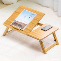 Table de lit pliable en bambou pour ordinateur portable, plateau de service petit-déjeuner, support réglable en hauteur avec tiroir de rangement – Vente en gros