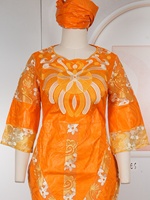 Robe longue africaine H&D BS076 pour femmes, broderie Bazin Riche, robe de haute qualité avec foulard