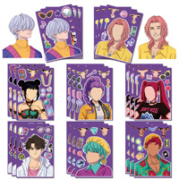 Pegatinas de Dibujos Animados para Crear Caras, Pegatinas de Estrellas del K-Pop, 16 Hojas, Crea Tu Propia Pegatina para Fiestas de Cumpleaños de Niñas