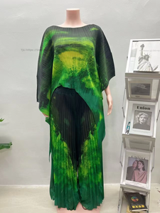 Ensemble 2 pièces décontracté pour femmes africaines, taille plus, nouveau style, imprimé, haut irrégulier plissé et pantalon long, tendance - Product Image 6