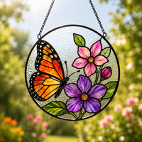 Attrape-soleil en verre peint avec motif papillon, décoration murale, panneau de fenêtre suspendu, vitrail décoratif