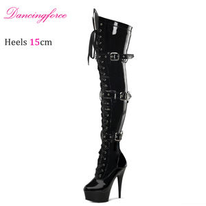 Bottines sexy à talons hauts de 15 cm, au-dessus du genou, avec boucles et fermeture à lacets, fermeture éclair à l'intérieur, bottes cuissardes pour femmes - Product Image 4