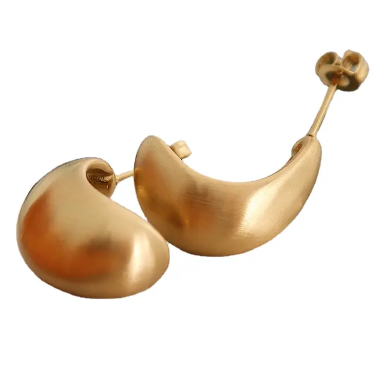 18k Gold Plated Jhumka Earrings Indian Traditional Ear Pin Retro Matte Earrings Chunky Stud Earrings