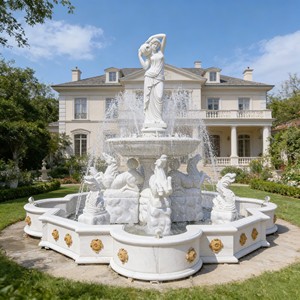 Fuente de Agua <span class=keywords><strong>con</strong></span> Estatua de Caballo de Mármol Blanco para Jardín, <span class=keywords><strong>con</strong></span> Figura de Dama - Product Image 1