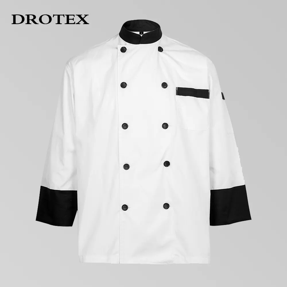 Ultimo Design chef uniforme resistenza allo sporco lavabile bianco traspirante poliestere abiti da lavoro bottone aperto camicie da uomo