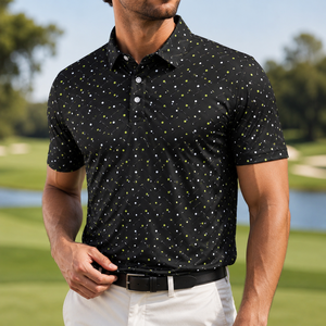 Polo de golf noir imprimé pour homme, manches courtes, séchage rapide, respirant, extensible, vêtements de sport décontractés, polo de golf pour l'extérieur, en stock - Product Image 2