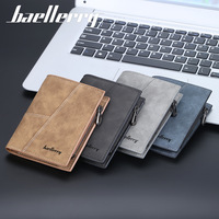 Dompet Pria Baellerry Ber-resleting Tipis Bahan Kulit PU Vintage Lipat Dua Personalisasi Buatan Tangan Dompet Pendek Pria
