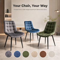Chaise de salle à manger contemporaine rembourrée en tissu gris, design matelassé carré, pieds en tube de fer noir pour salle à manger, café