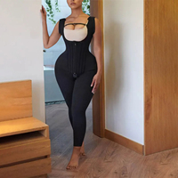 Faja colombiana moldeadora de cuerpo completo con control de abdomen y levantamiento de glúteos, tipo body de busto abierto, con cierre ajustable de corchetes y ojales