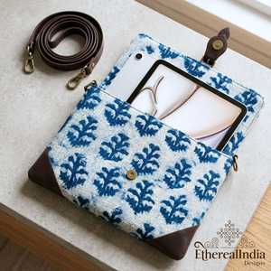 Blue Block Print Sling <b>Bag</b> Wholesale Handmade 13 Inch <b>Tablet</b> Sleeve Boho Crossbody Case Export Supplier India - Product Image 6