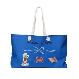 Durable Portable Lady Canvas Travel <b>Beach</b> <b>Bag</b> Waterproof <b>Women</b> Shoulder Tote <b>Bag</b> Printed Logo <b>Women</b> Handbag with Leather Label - Product Image 3