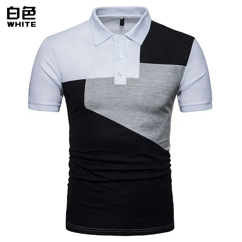 New Pattern Mens Polo Shirt Casual Spell Color Short-Sleeve Tops Tees