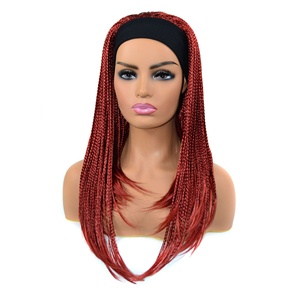 Perruque Synthétique au Crochet avec Bandeau Élastique Ajustable, Tressé, Noir, <span class=keywords><strong>Cheveux</strong></span> Longs, avec Arc, 18 Pouces - Product Image 2
