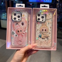 Nouvelle coque de téléphone Labubu en TPU et PC, luxe, diamant, brillant, pour 15 Pro Max, anti-chute, charge sans fil, coque de téléphone portable mignonne