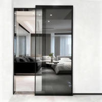Porte coulissante HDSAFE sans rail supérieur ni inférieur, porte coulissante intérieure en verre pour appartement, fermeture douce, porte coulissante miroir
