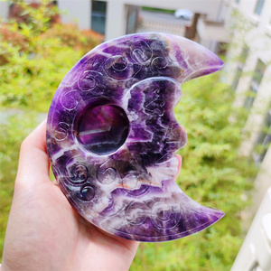 Portacandele Naturale in Ametista a Forma di Luna, Portacandele in Cristallo di Sodalite per Decorazione Casa - Product Image 1