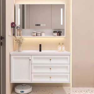 Fabricant de meubles de salle de bain flottants de luxe, miroir et marbre, ensemble de meuble-lavabo mural moderne mat - Product Image 5