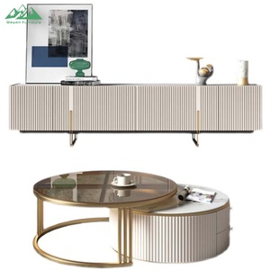 Juego de Muebles de Sala de Estar Modernos y Lujosos Wayon, Mueble para TV con Diseño Acanalado y Mesa de Centro Redonda Encajable - Product Image 1