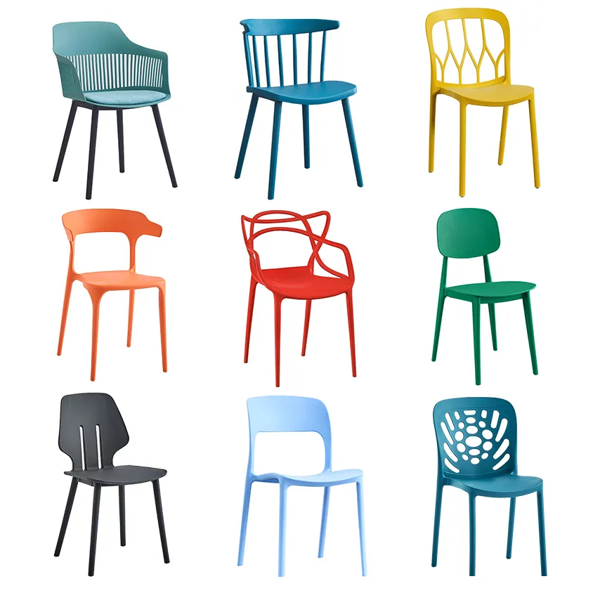 เก้าอี้พลาสติกวางซ้อนกันได้,เก้าอี้พลาสติกสำหรับร้านอาหารห้องครัวร้านกาแฟดีไซน์ทันสมัยสีสันสดใสปี2022