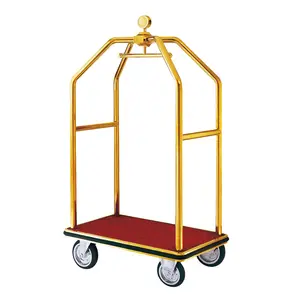 Luggage Trolley Hotel Cart Bellman Cart Stainless Steel Used Grand Hotel Luggage Cart Gold Trolley Hotel Furniture Apartment Hospital Modern Metal Mall